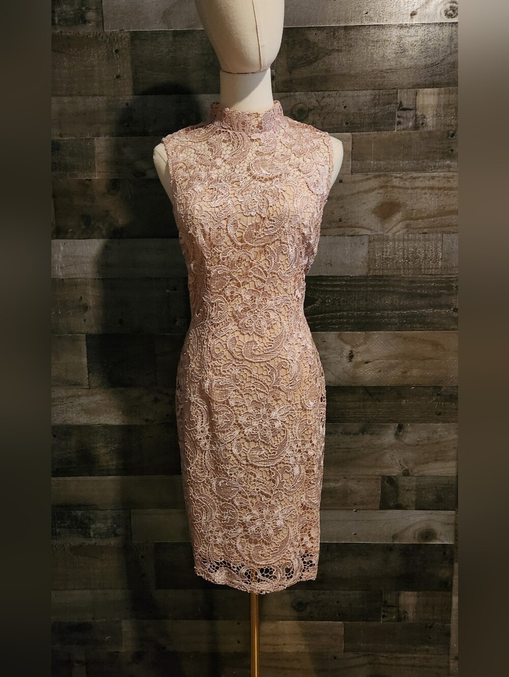 Littlesmilt Pink Cocktail Dress with Lace Overlay - Label Size L